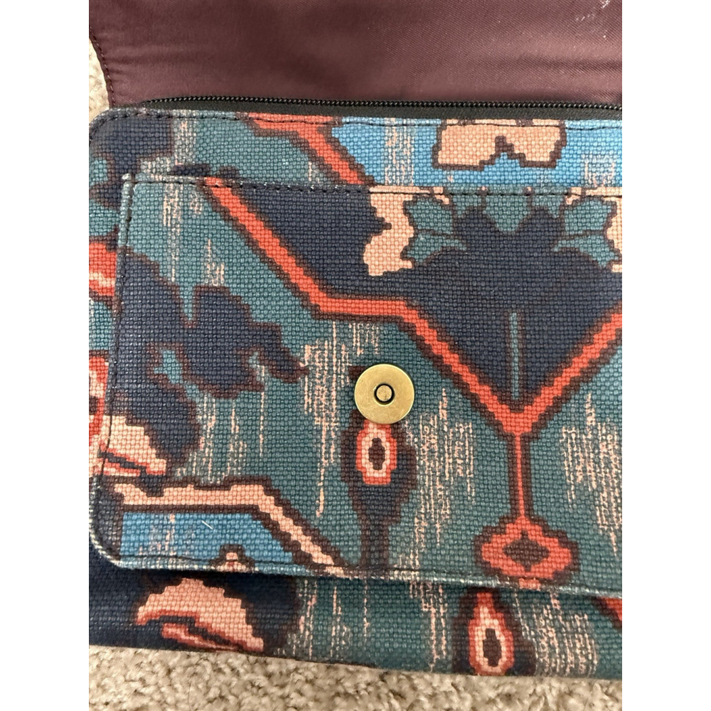 Fossil Kinley Blue Multi Print burgundy Leather Crossbody Bag - Picture 10 of 11